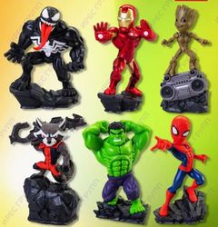 Set of 6 Disney Marvel Superhero  Spider-Man, Iron Man, Groot, Rocket Raccoon, Hulk, Venom Collectible Figures