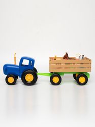 Blue tractor Siniy tractor toy car with trailer and set of animal figures