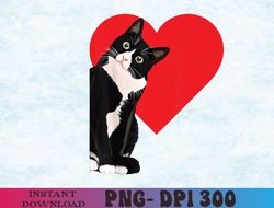 Funny Black Cat Valentine's Day Heart Tuxedo Cat Lover PNG Digital Download