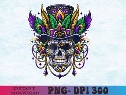 Mardi Gras Skull Top Hat New Orleans Witch Doctor Voodoo PNG Digital Download, Sublimation Design