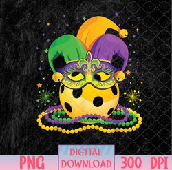Pickleball Wearing Jester Hat Masked Beads Mardi Gras Sport PNG, Sublimation Design