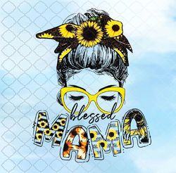 B-lessed Mama Sunflower Ribbon, Mom-my Funny Family Png Design, Sublimation