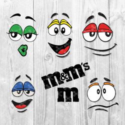 M & M Face Bundle Svg, M&M Faces Svg, M&M Logo Svg, Png Dxf Eps File