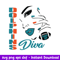 Diva Miami Dolphins Svg, Miami Dolphins Svg, NFL Svg, Png Dxf Eps Digital File