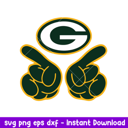 Hand Two Green Bay Packers Svg, Green Bay Packers Svg, NFL Svg, Png Dxf Eps Digital File