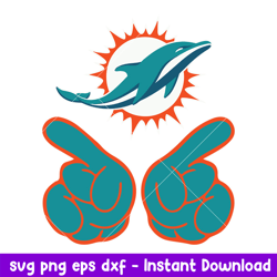 Hand Two Miami Dolphins Svg, Miami Dolphins Svg, NFL Svg, Png Dxf Eps Digital File