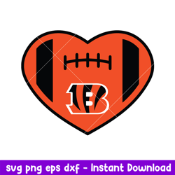 Heart Cincinnati Bengals Footabll Logo Svg, Cincinnati Bengals Svg, NFL Svg, Png Dxf Eps Digital File