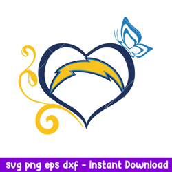 Los Angeles Chargers Heart Svg, Los Angeles Chargers Svg, NFL Svg, Png Dxf Eps Digital File
