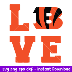 Love Cincinnati Bengals Svg, Cincinnati Bengals Svg, NFL Svg, Png Dxf Eps Digital File