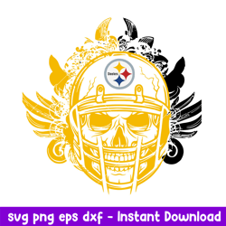 SKull Helmet Pittsburgh Steelers Floral Svg, Pittsburgh Steelers Svg, NFL Svg, Png Dxf Eps Digital File