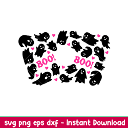 Cute Ghost Full Wrap, Cute Ghost Starbucks Full Wrap Svg, Halloween Svg, Spooky Season Svg, Trick or Treat Svg, png, dxf