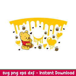 Dripping Heart Honey Bear Full Wrap, Dripping Heart Honey Pooh Bear Full Wrap Svg, Starbucks Svg, Coffee Ring Svg, Cold