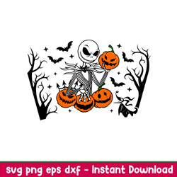 Jack Skellington Halloween Full Wrap, Jack Skellington Halloween Starbucks Full Wrap Svg, Halloween Svg, Spooky Season S