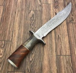 "Damascus-steel-Knife" Hunting-knife-with sheath"fixed-blade-Camping-knife, Bowie-knife, Handmade-Knives, Gifts-For-Men.