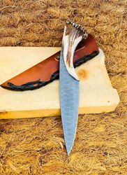 Damascus Knife" Hunting-knife-with sheath"fixed-blade-Camping-knife, skinner knife, Handmade-Knives, Cow boy knife, .