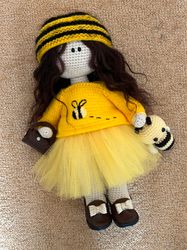 Crochet baby doll with curly hair Crochet handmade doll with set of removable clothes Rag doll Soft doll Birthday gift