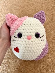 Crochet squishmallow kitty for kids as a Valentine gift Plush cat toy for baby