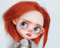 Blythe doll custom Orange hair doll Child doll Blythe doll with open mouth