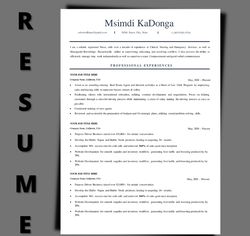 Professional and stand-out resume template, ATS-optimised resume template plus matching cover letter template