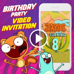 Kiff and Barry Birthday Party Video Invitation, Kiff Animated Invite Video, squirrel and bunny Digital Custom Invite