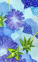Original painting watercolour. Chicory flowers. Abstraction.