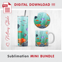 Aquarium Tropical Fish Mini BUNDLE - Sublimation designs - 20 oz Tumbler - 11 oz - 15 oz Mug - Car Coaster