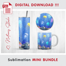 Aquarium Jellyfish Mini BUNDLE - Sublimation designs - 20 oz Tumbler - 11 oz - 15 oz Mug - Car Coaster