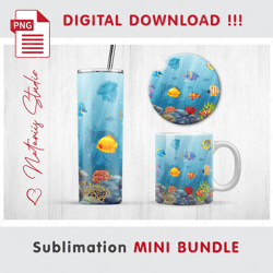 Aquarium Sea Fish Mini BUNDLE - Sublimation designs - 20 oz Tumbler - 11 oz - 15 oz Mug - Car Coaster