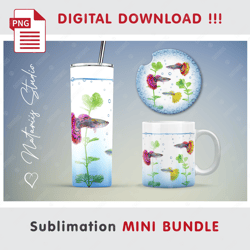 Aquarium Guppy Fish Mini BUNDLE - Sublimation designs - 20 oz Tumbler - 11 oz - 15 oz Mug - Car Coaster