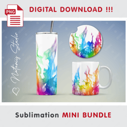 Rainbow Realistic Fire on white Mini BUNDLE - Sublimation designs - 20 oz Tumbler - 11 oz-15 oz Mug - Car Coaster