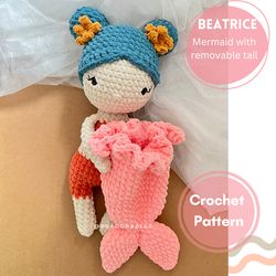 Beatrice - Mermaid Tail, Crochet Pattern, Plushie Mermaid, PDF PATTERN