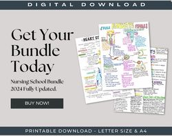Comprehensive Nursing School Bundle 1000 PAGES | Study Guide Bundle | Nursing School Note | Digital Download