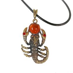 Scorpio Necklace Scorpio Jewelry Scorpio with Amber Pendant Gold with Black Cord Scorpio Zodiac Sign Gift for Men Women