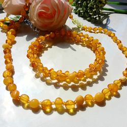 Amber Jewelry Set Baltic Amber Necklace and Bracelet Honey and Matte Yellow Gemstone Beaded Jewelry Necklace for Women