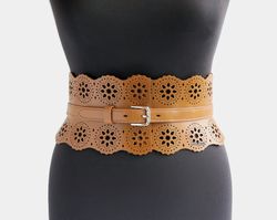 Genuine leather belt for women. Wide leather belt.