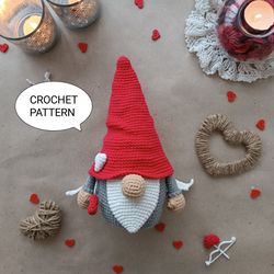 Crochet pattern Valentine Cupid Gnome, crochet gnome amigurumi pattern, crochet gift pattern, crochet gnome pattern