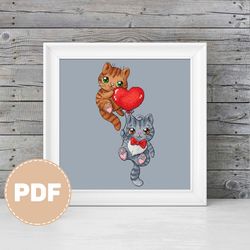 Cats with a balloon crossstitch pattern