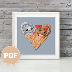 "cats with ice cream" crossstitch pattern