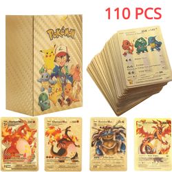 110pcs Pokemon English Gold Card Box Pikachu Mewtwo Charizard Rare Collection Battle Trainer Trading card Birthday gifts