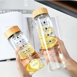1000ml Large Capacity Glass Water Bottle With Time Marker Cover For Water Drink Transparent Milk Juice Simple Cup Birthd