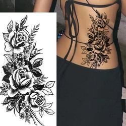 Dot Rose Temporary Tattoo Sticker, Peony DIY Water Transfer Tattoo, Women's Large Temporary Tattoos, Fashionable Fake Ta