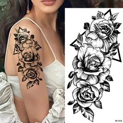 Black Flower Pattern Temporary Tattoo, Dot Rose DIY Temporary Tattoo, Peony Fake Tattoo Sticker, Women's DIY Water Trans