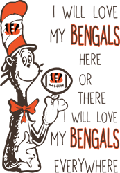 I Will Love My Bengals Here Or There, I Will Love My Bengals Everywhere Svg, Dr Seuss Svg, Sport Svg, Digital download