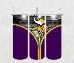 Minnesota Vikings Zipper Tumbler Wrap PNG, NFL Tumbler Png, Tumbler Wrap, Skinny Tumbler 20oz Design Digital Download