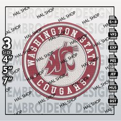 NCAA Washington State Cougars Embroidery Designs, NCAA Logo Embroidery Files, Washington State Machine Embroidery Design