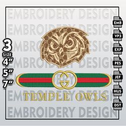 NCAA Temple Owls Embroidery Files, NCAA Gucci Temple Owls Embroidery Design, NCAA Machine Embroider