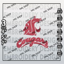 Washington State Cougar Embroidery Files, NCAA Logo Embroidery Designs, NCAA Cougar, Machine Embroidery Designs.