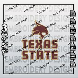 Texas State Bobcats Embroidery Designs, Machine Embroidery Files, NCAA Texas State Embroidery Files.