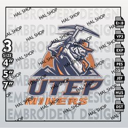 UTEP Miners Embroidery Designs, NCAA UTEP Miners Machine Embroidery Files, NCAA Embroidery Files.