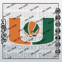 NCAA Miami Hurricanes Embroidery File, 3 Sizes, 6 Formats, NCAA Machine Embroidery Design, NCAA Logo Hurricanes